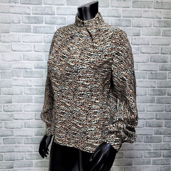 Vintage 80s Helene St Marie M/L Abstract Pattern Mock Neck Long‎ Sleeve Blouse - Picture 5 of 10